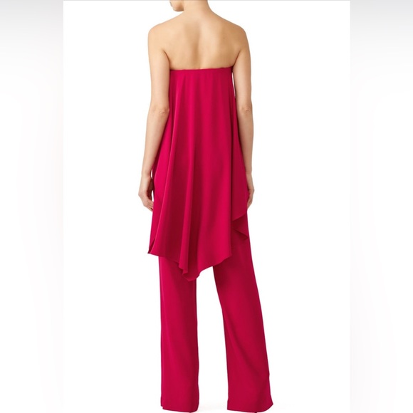 Halston for Heritage formal strapless pinkish-red jumpsuit with matching sash - Picture 5 of 7
